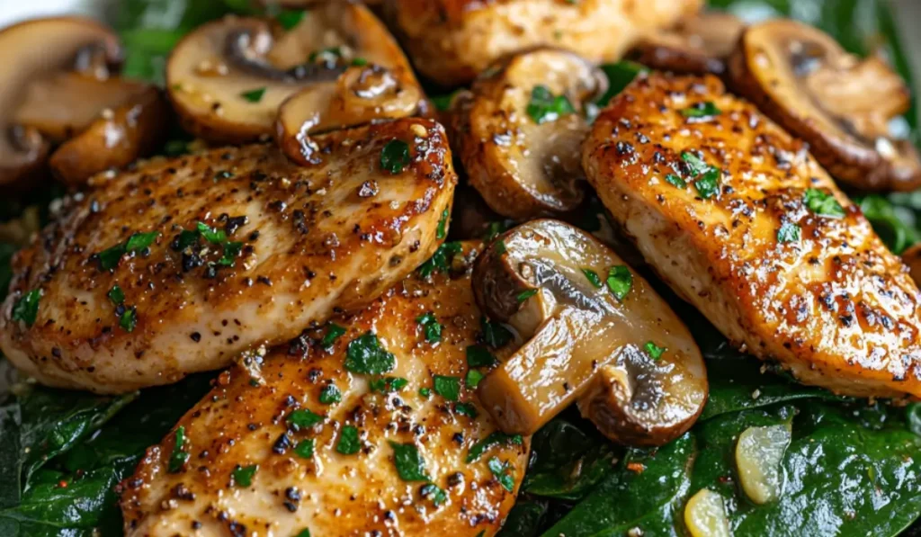 Salteado de Pavo con Espinacas y Champiñones